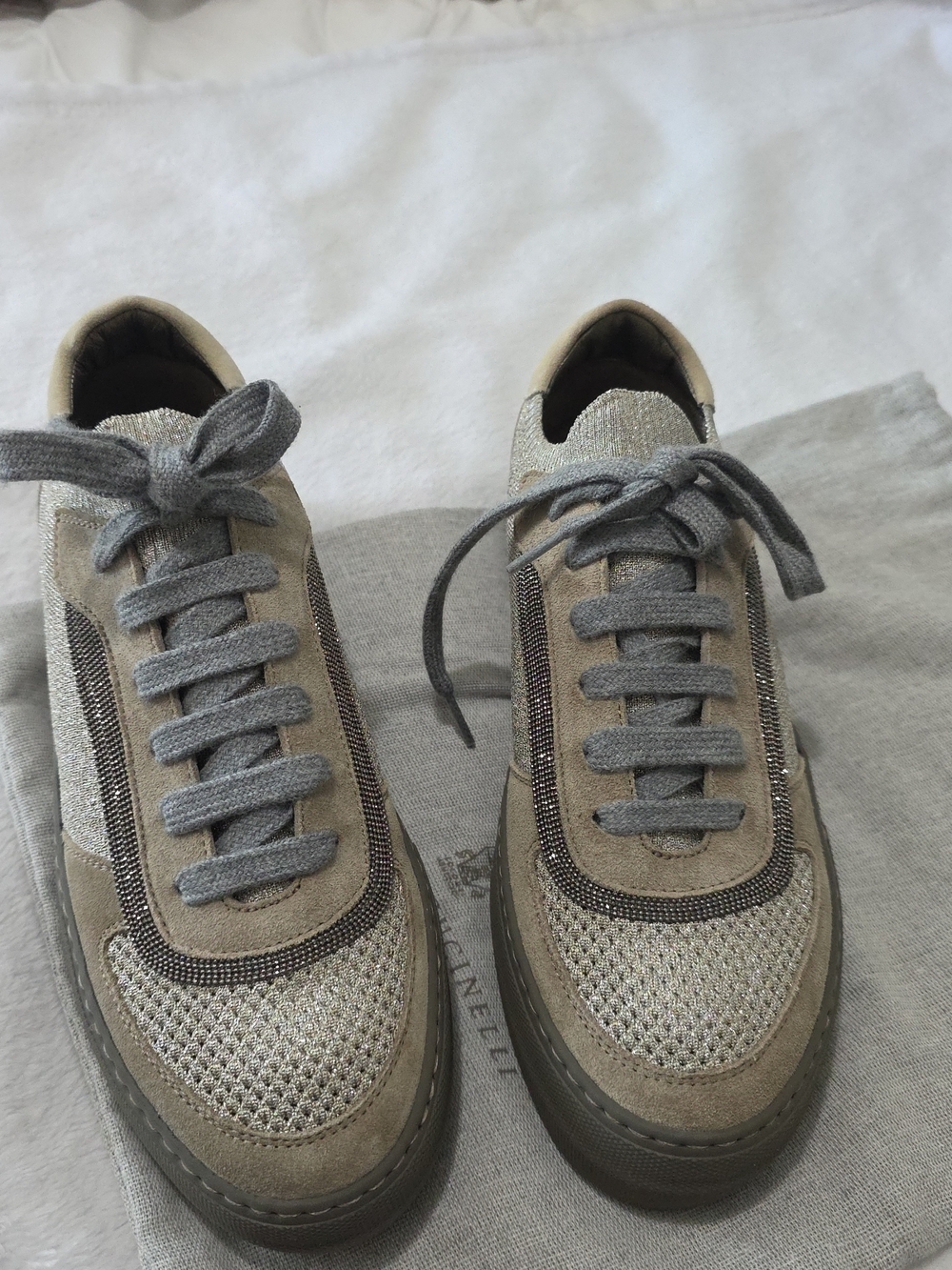 Brunello Cucinelli Monili Beaded Low Top Sneakers Suede